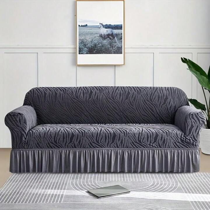 Zebra Velvet Sofa Cover – Gray (Premium Stretch Fit)