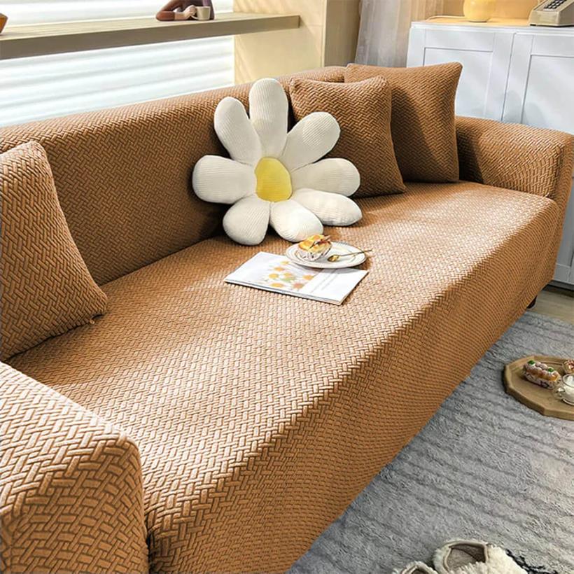 Stripe Style Sofa Cover – Camel (Premium Stretch Fit)