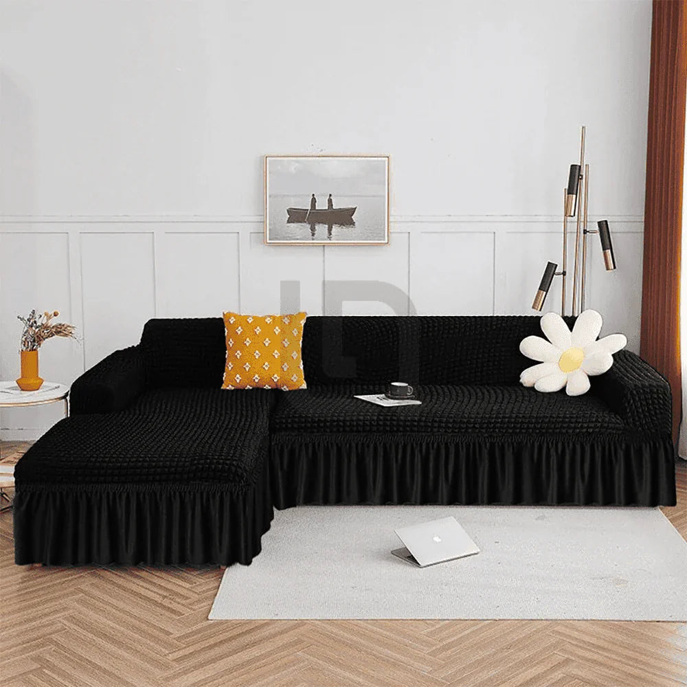 L-Shape Bubble Sofa Cover – Black (Premium Stretch Fit)