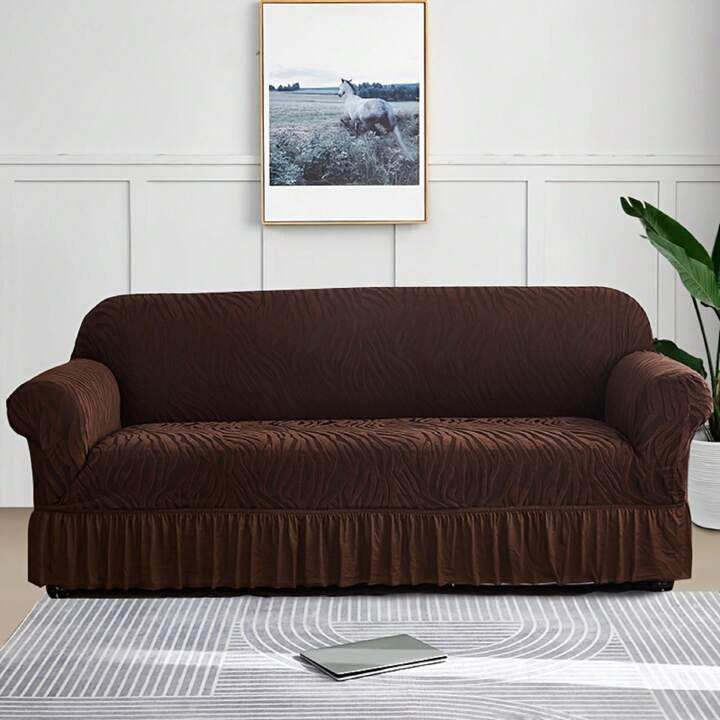 Zebra Velvet Sofa Cover – Brown (Premium Stretch Fit)