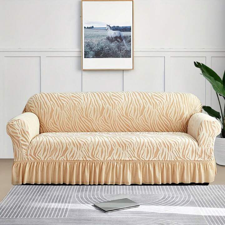 Zebra Velvet Sofa Cover – Golden (Premium Stretch Fit)
