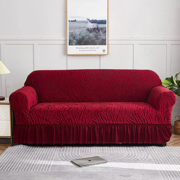 Zebra Velvet Sofa Cover – Maroon (Premium Stretch Fit)