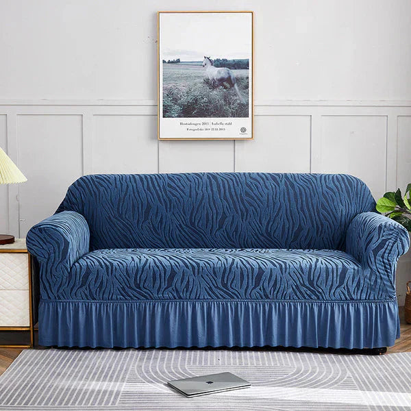 Zebra Velvet Sofa Cover – Blue (Premium Stretch Fit)