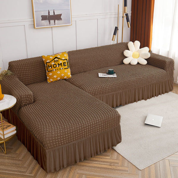 L-Shape Bubble Sofa Cover – Brown (Premium Stretch Fit)