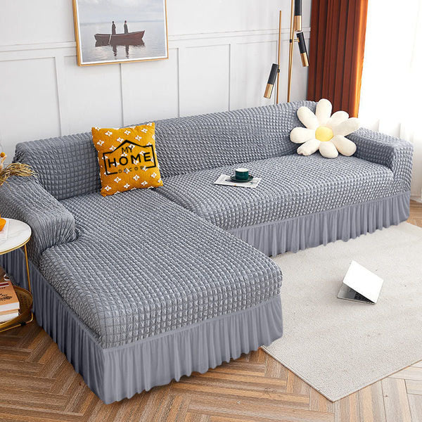 L-Shape Bubble Sofa Cover – Gray (Premium Stretch Fit)