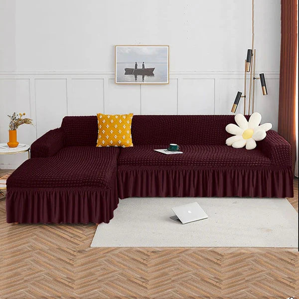 L-Shape Bubble Sofa Cover – Maron (Premium Stretch Fit)