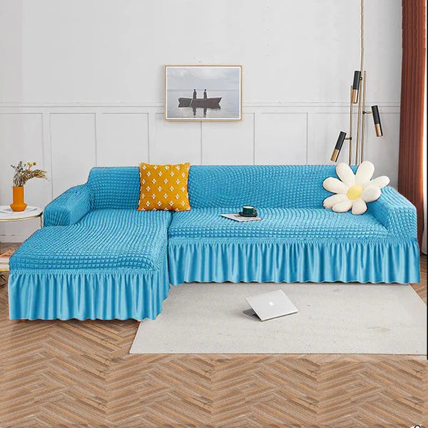 L-Shape Bubble Sofa Cover – Zinc (Premium Stretch Fit)
