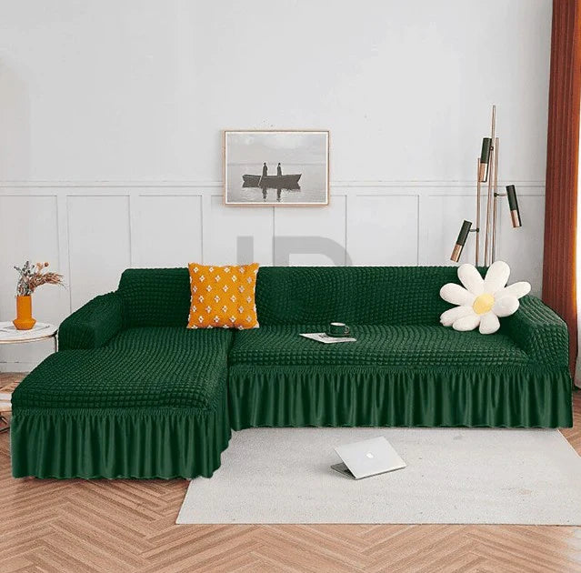 L-Shape Bubble Sofa Cover – Green (Premium Stretch Fit)