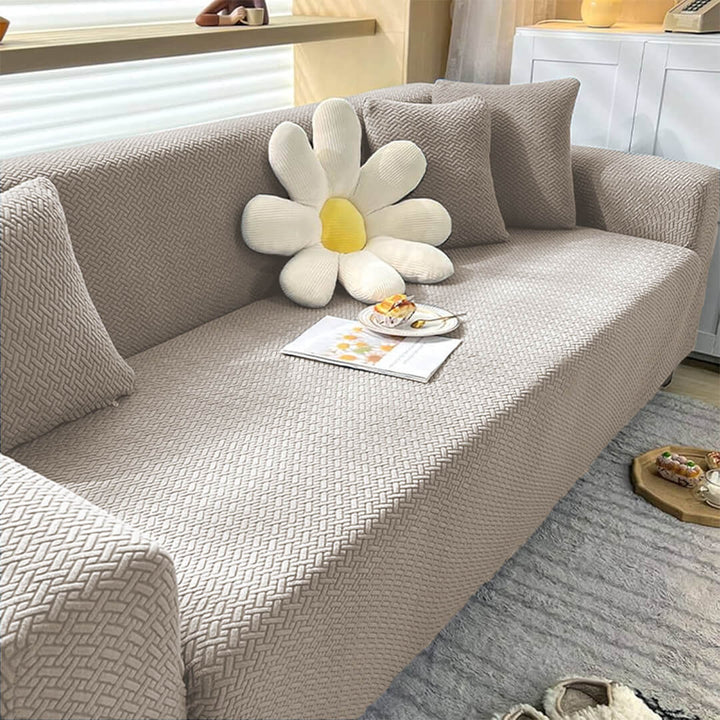Stripe Style Sofa Cover – Beige (Premium Stretch Fit)