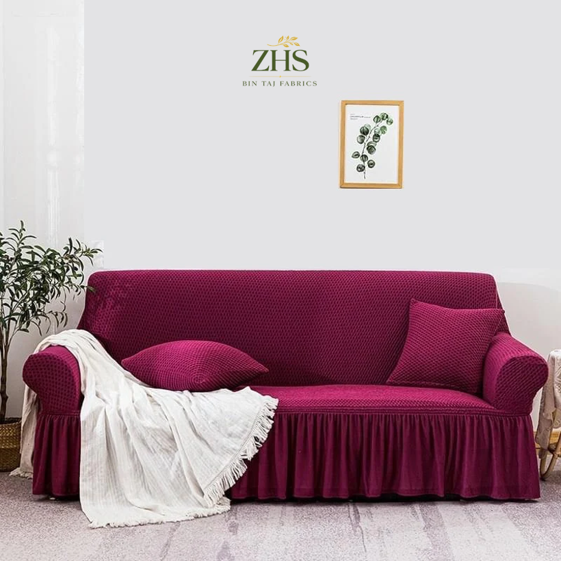 Turkish Style Mesh Sofa Cover – Maroon (Premium Stretch Fit)